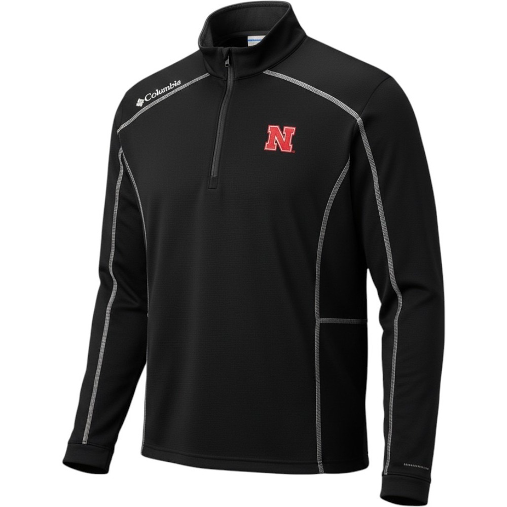 Columbia Golf Nebraska Pullover Mens L Black Red White Zip Sleeve Pocket EXCL